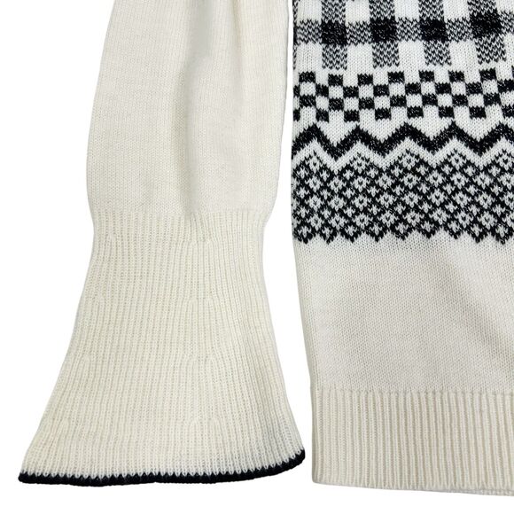 Talbots Cream Black Silver Gingham Check Wool Blend Pullover Sweater Large - Picture 4 of 8